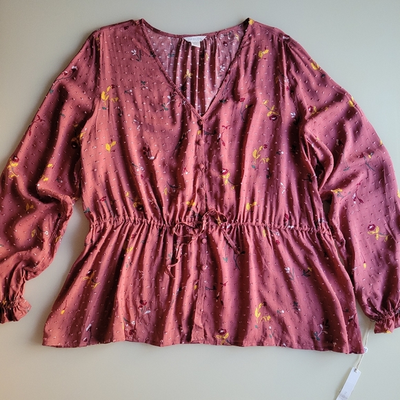 Caslon Womens Floral Clip Dot blouse NWT , Sz XXL - Picture 1 of 9